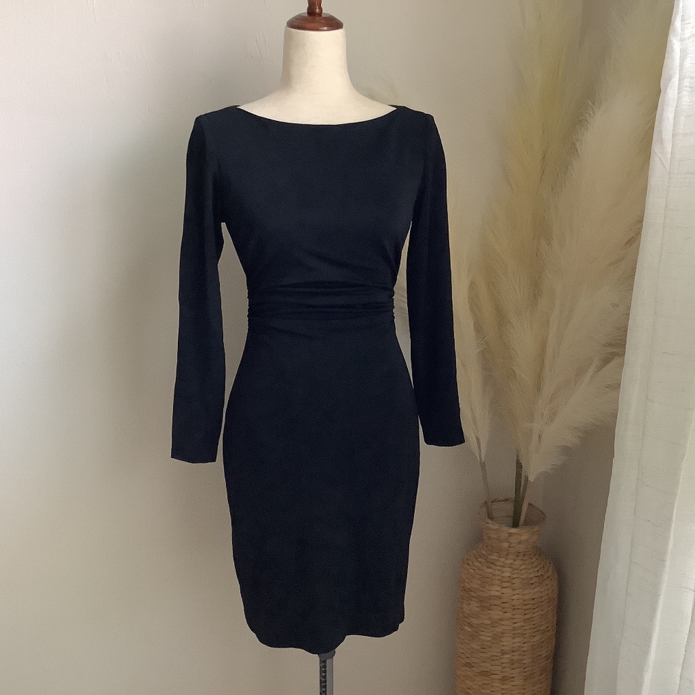 David Meister Black Ruched Dress, Size 4